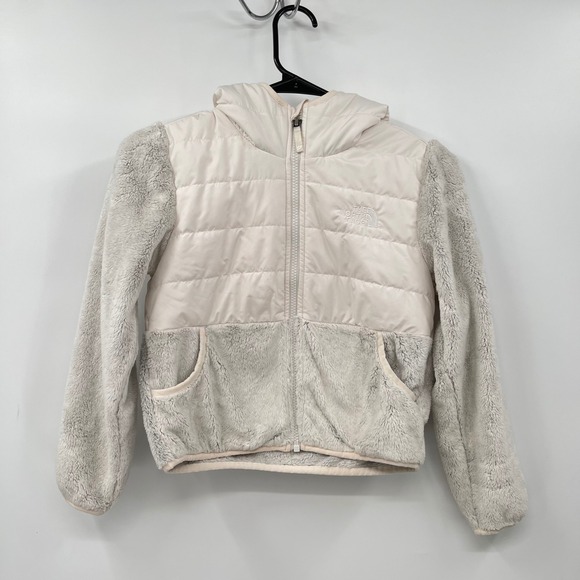 The North Face Girls Fleece Puffer Jacket Full Zip Hooded Ivory - Picture 1 of 12